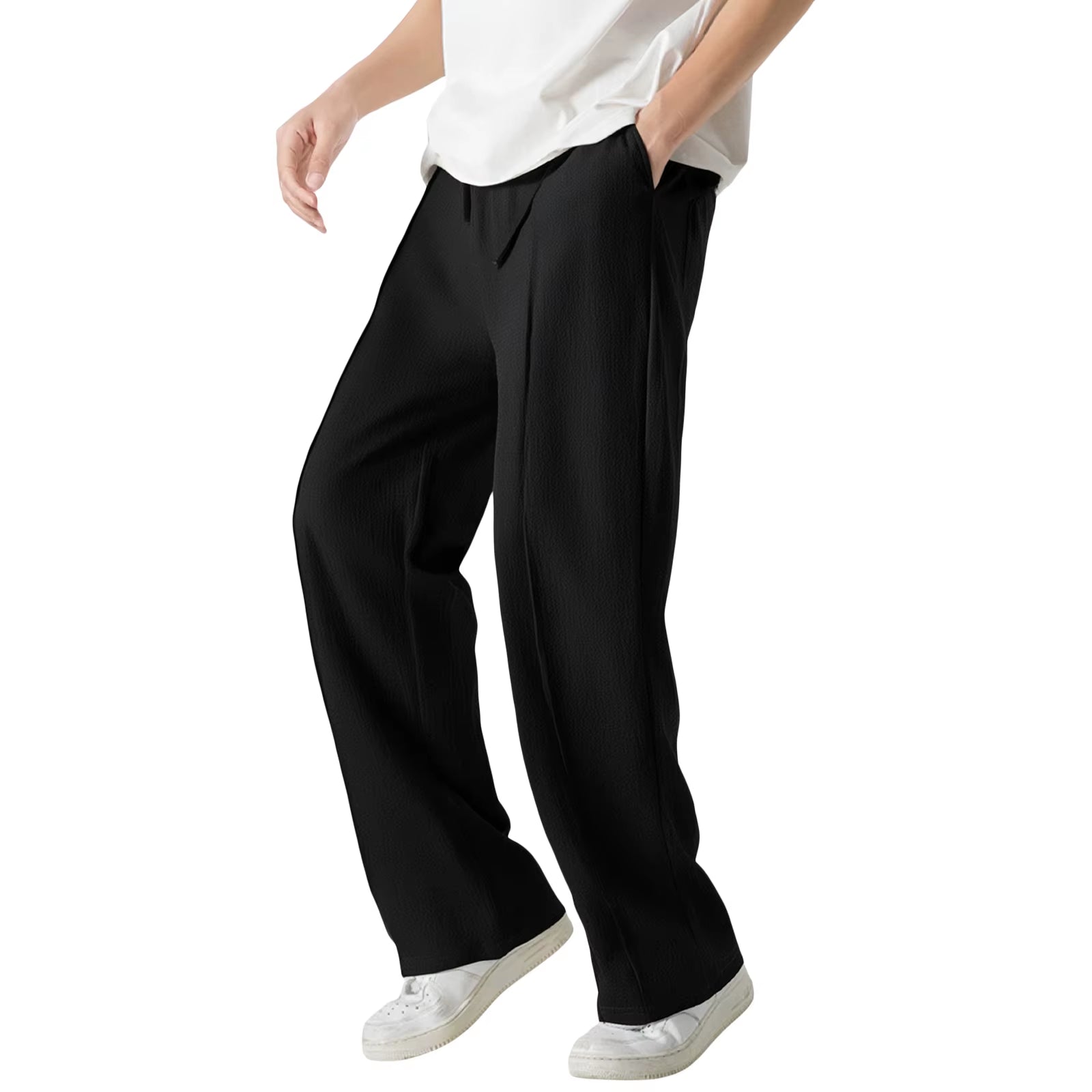 Men S Casual Elastic Waist Drawstring Loose Fit Pants with Pockets Comfortable Trousers for Everyday Wear