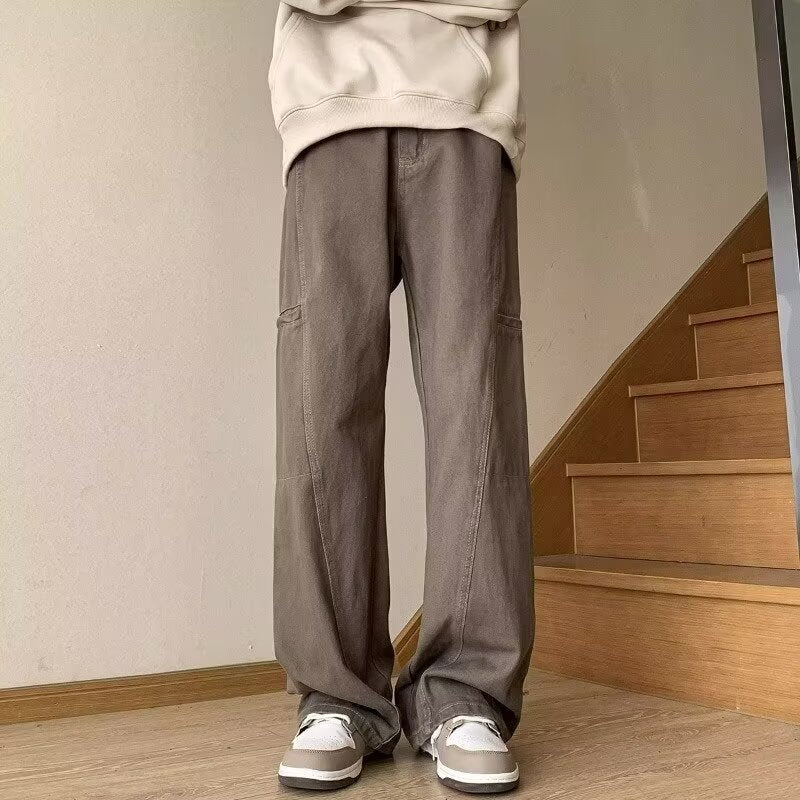 Retro High-street Dark Blue Workwear Denim Jeans