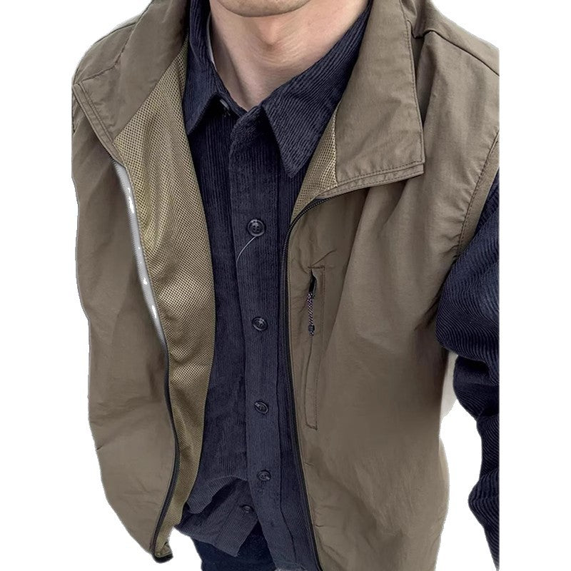 Olive-green Shirt Layered With A Trendy Brand Vest Jacket