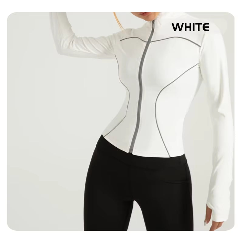 Workout Tops for Women Stand-Up Collar Slimming Night Run Reflective Sports Jacket Yoga Womens Clothing 2025 New Gym Top