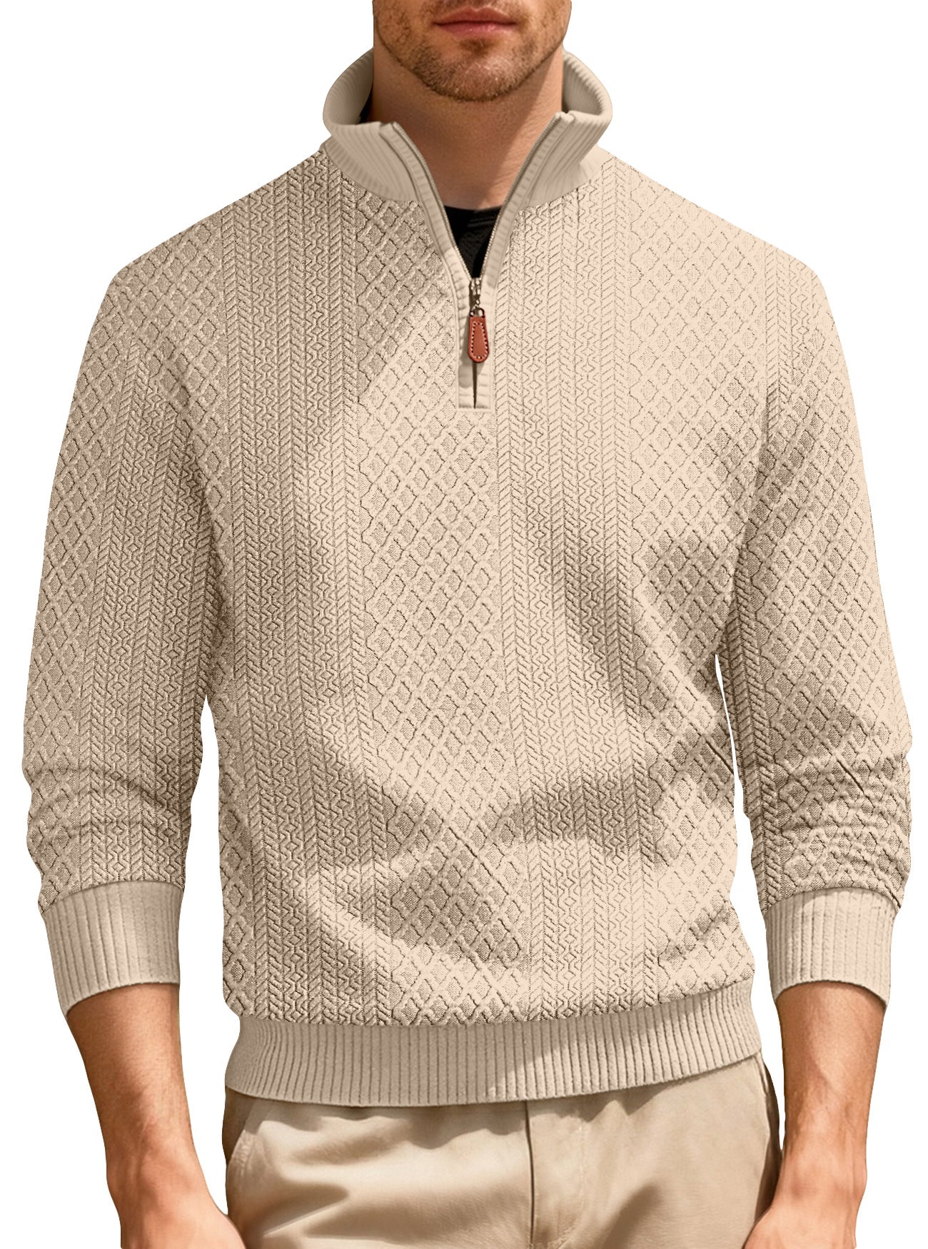 Mens Casual Stand-up Collar Zip-up Long-sleeve Sport Top