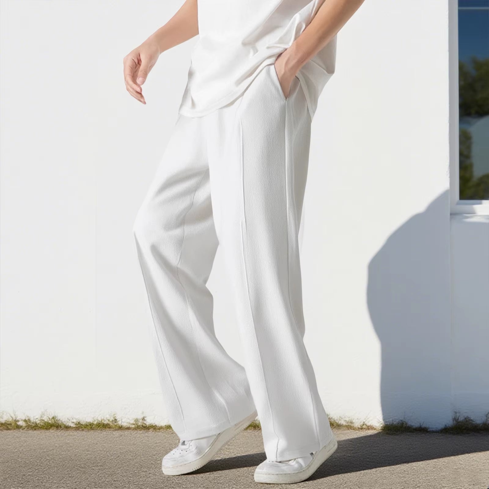 Men S Casual Elastic Waist Drawstring Loose Fit Pants with Pockets Comfortable Trousers for Everyday Wear