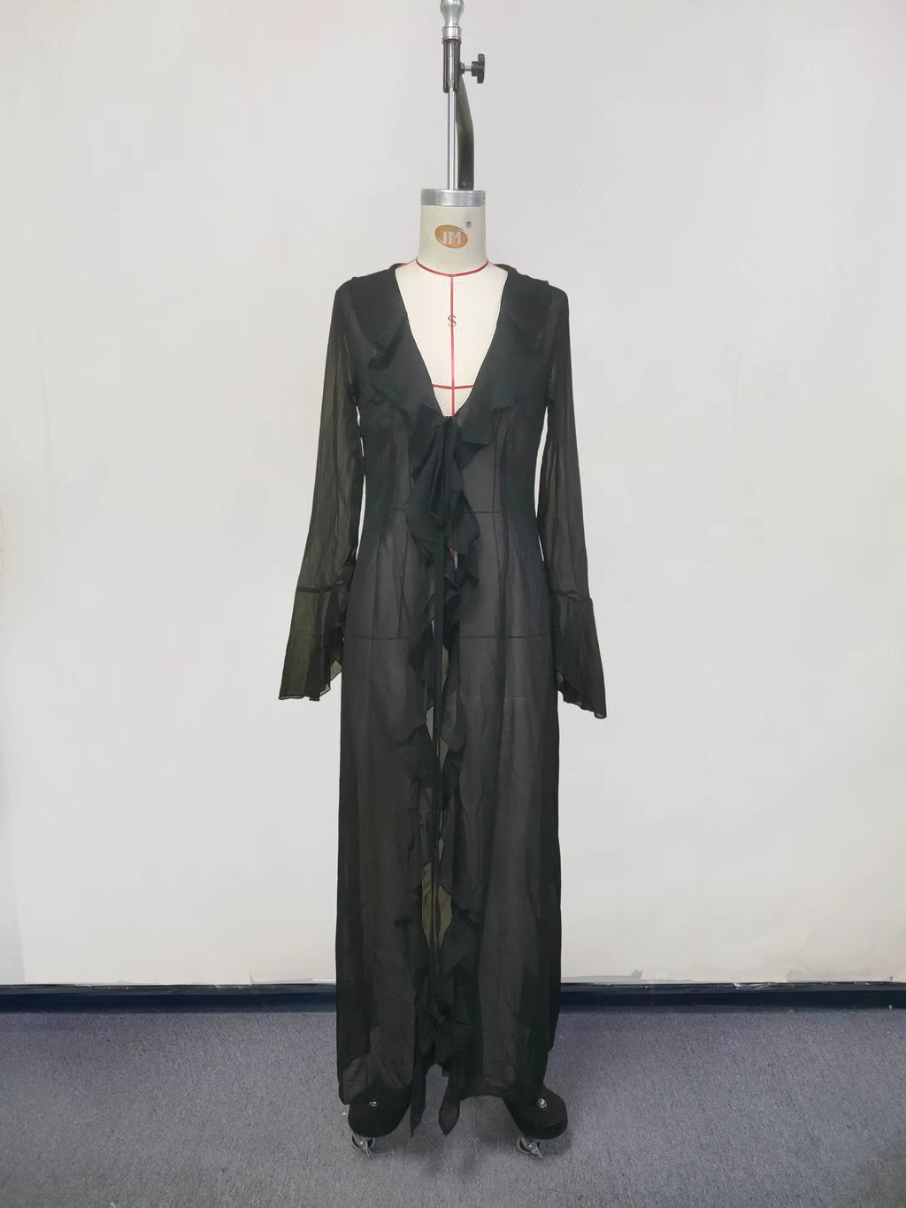 New Chiffon Tunic Beach Cover up Cover-Ups Dress Sunscreen Beachwear Womens Clothing Sexy V Neck Ruffled Long Sleeve Black White