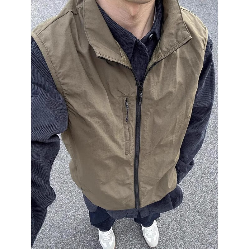 Olive-green Shirt Layered With A Trendy Brand Vest Jacket