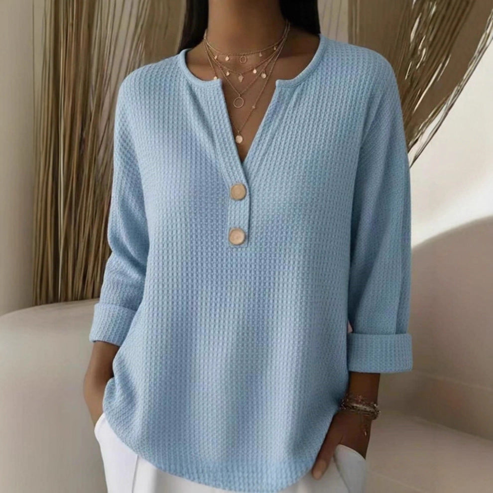 Loose-fit Long-sleeve V-neck Top