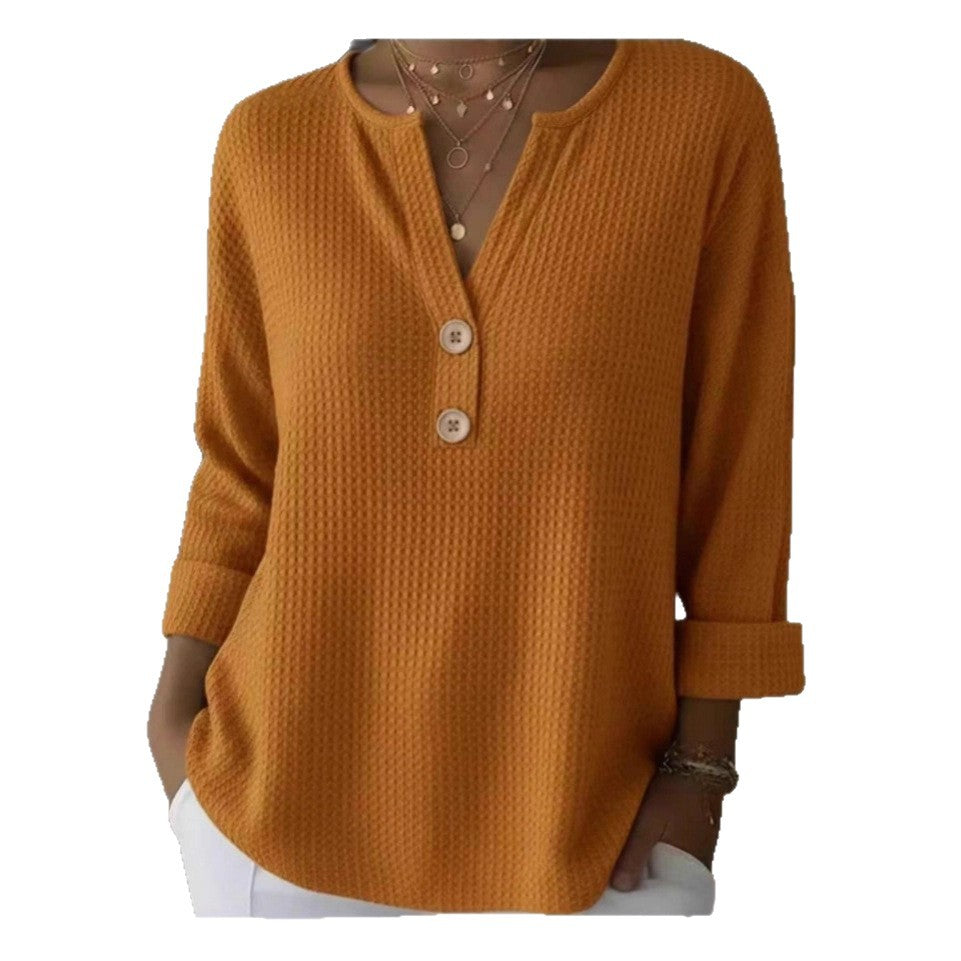 Loose-fit Long-sleeve V-neck Top