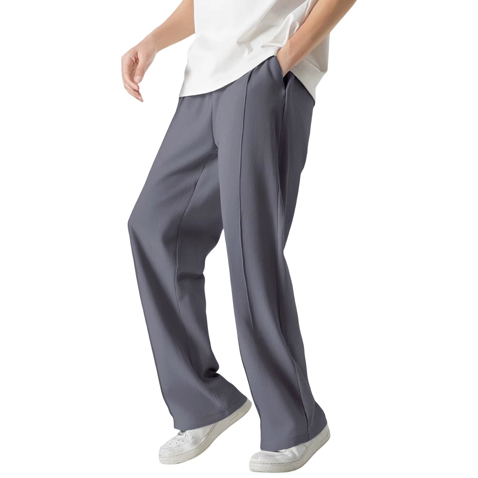 Men S Casual Elastic Waist Drawstring Loose Fit Pants with Pockets Comfortable Trousers for Everyday Wear