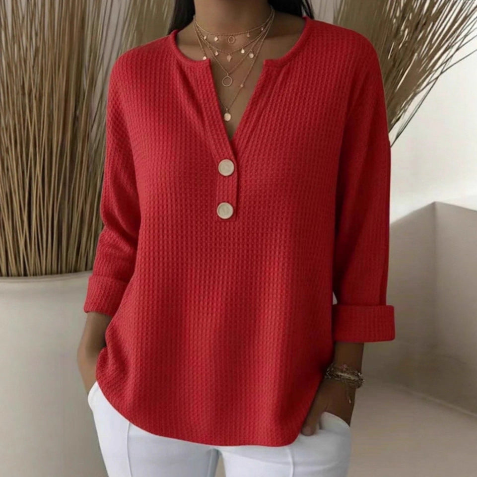 Loose-fit Long-sleeve V-neck Top