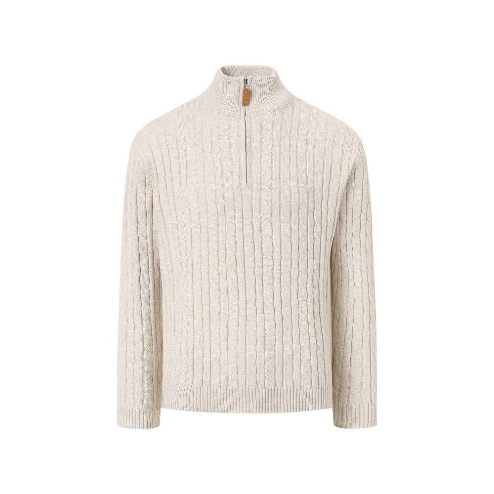 Retro Cable-Knit Half-Zip Sweater Casual Knitted Top