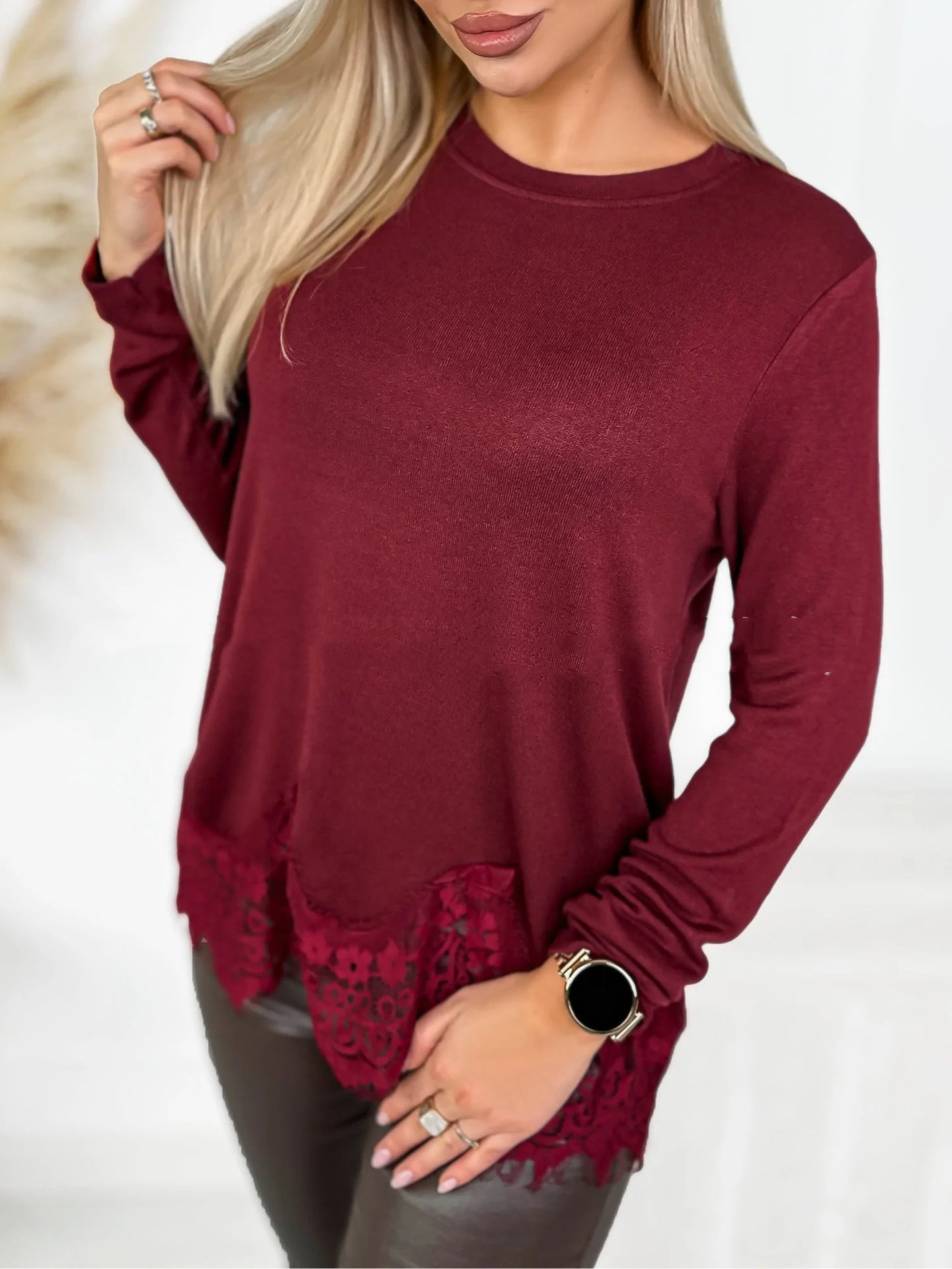 Seamless Long-sleeve Crew-neck Top With An Asymmetrical Hem
