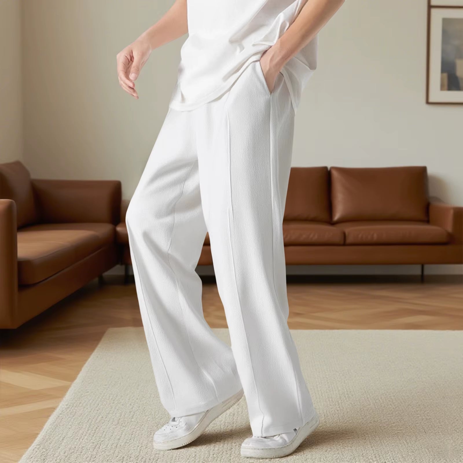 Men S Casual Elastic Waist Drawstring Loose Fit Pants with Pockets Comfortable Trousers for Everyday Wear