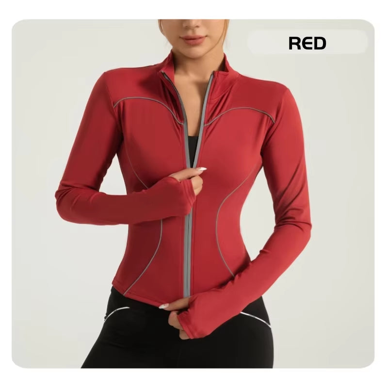 Workout Tops for Women Stand-Up Collar Slimming Night Run Reflective Sports Jacket Yoga Womens Clothing 2025 New Gym Top