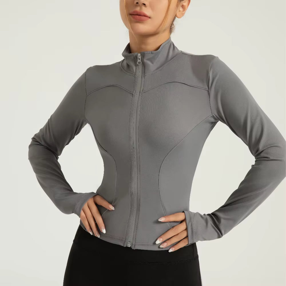 Workout Tops for Women Stand-Up Collar Slimming Night Run Reflective Sports Jacket Yoga Womens Clothing 2025 New Gym Top