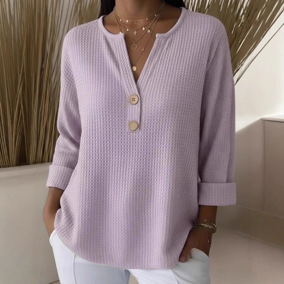 Loose-fit Long-sleeve V-neck Top