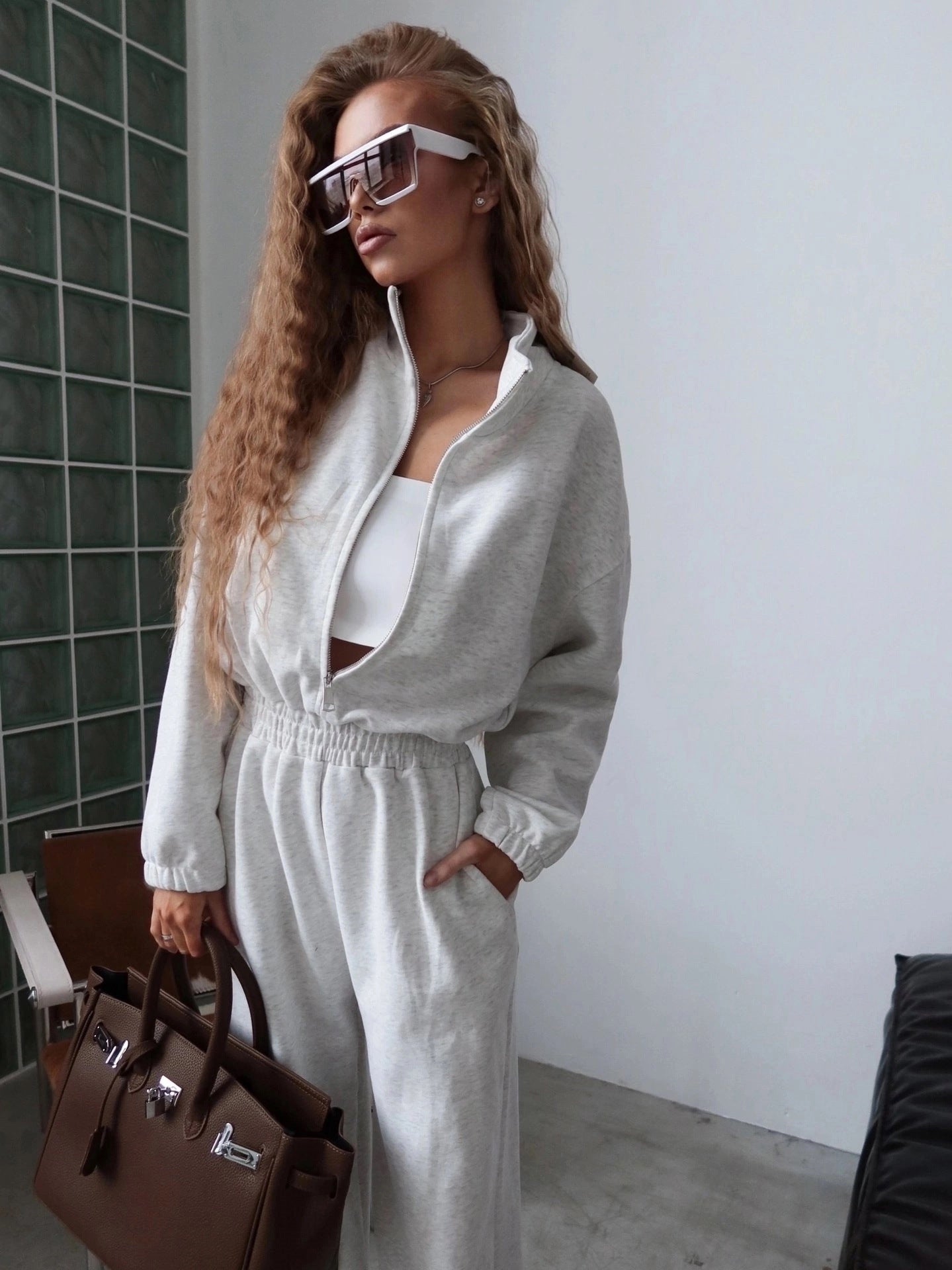 Womens Long-sleeve Zip-front Collared Jumpsuit