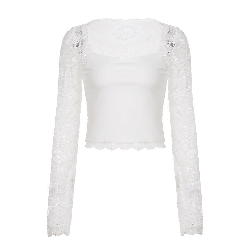 Lace Hollow-out Patchwork Long-sleeve Top