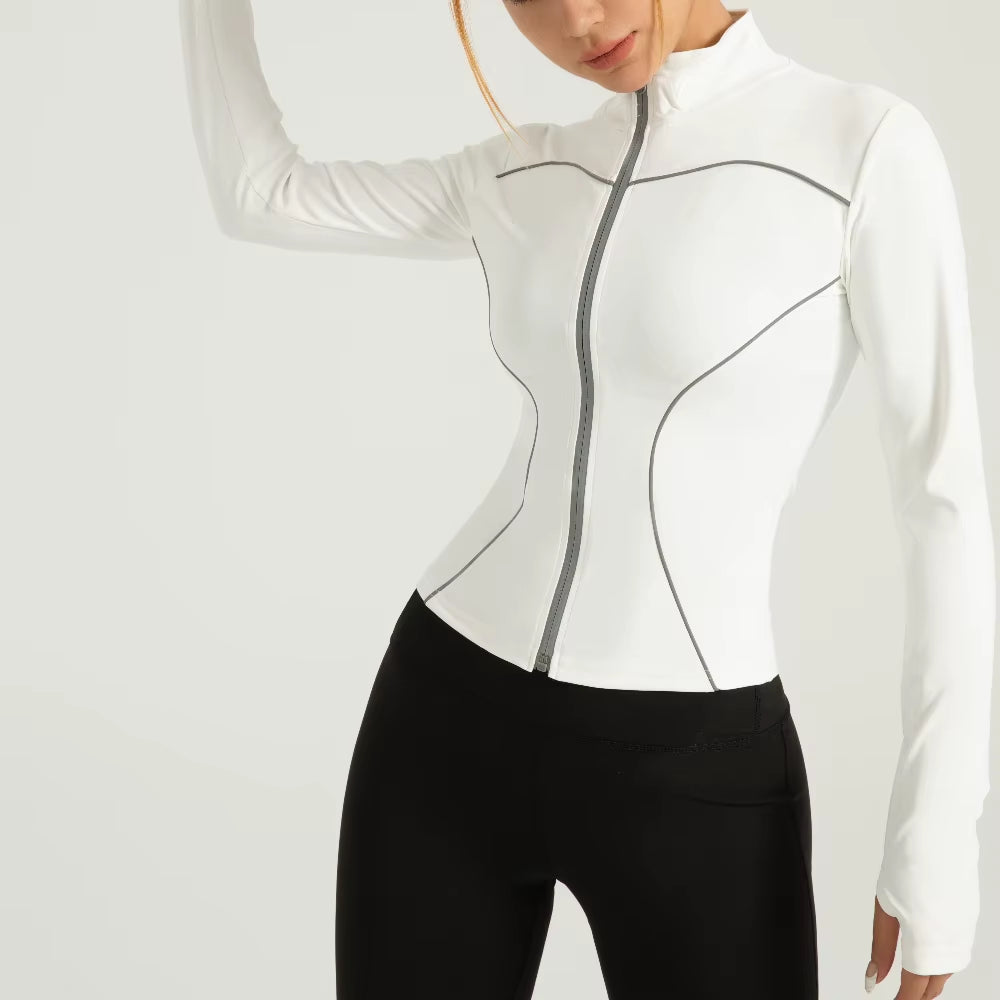 Workout Tops for Women Stand-Up Collar Slimming Night Run Reflective Sports Jacket Yoga Womens Clothing 2025 New Gym Top