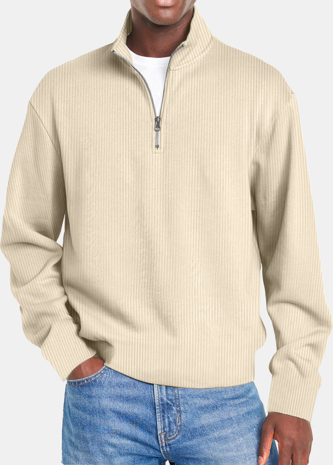 Mens Casual Sporty Fashionable Slim-Fit Sweater With Long Sleeves And A Zipper