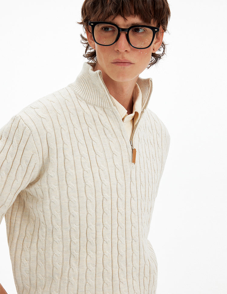 Retro Cable-Knit Half-Zip Sweater Casual Knitted Top