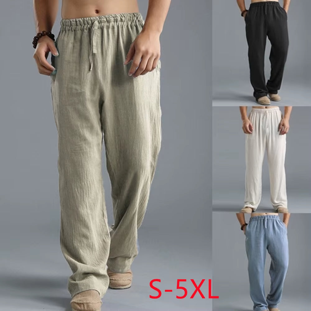 Mens Summer Casual Cotton Linen Loose Drawstring Yoga Pants Trousers Men Clothing Pantalones De Hombre Mens Pants