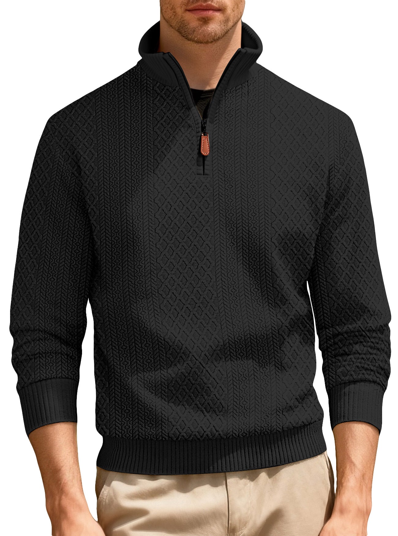 Mens Casual Stand-up Collar Zip-up Long-sleeve Sport Top