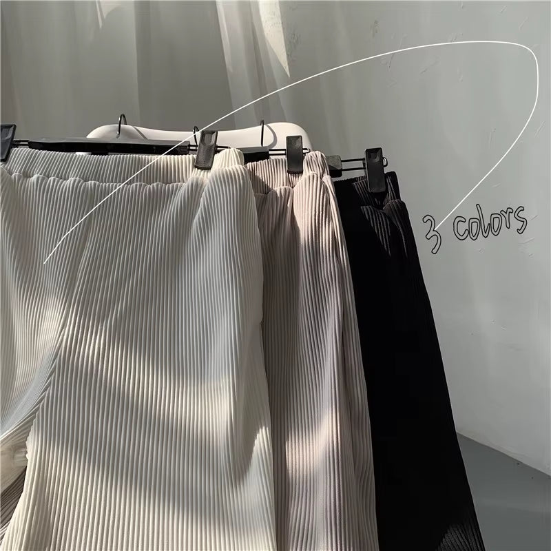 Korean Version Pleated Straight Pants Men'S NEW Fashion Elastic Waist Casual Pants Men Streetwear Ice Silk Trousers Mens Pants