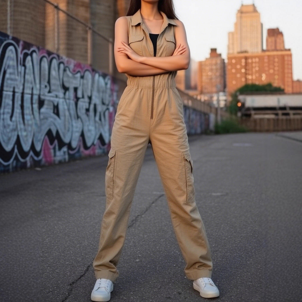 Zipped V-Neck Jumpsuit