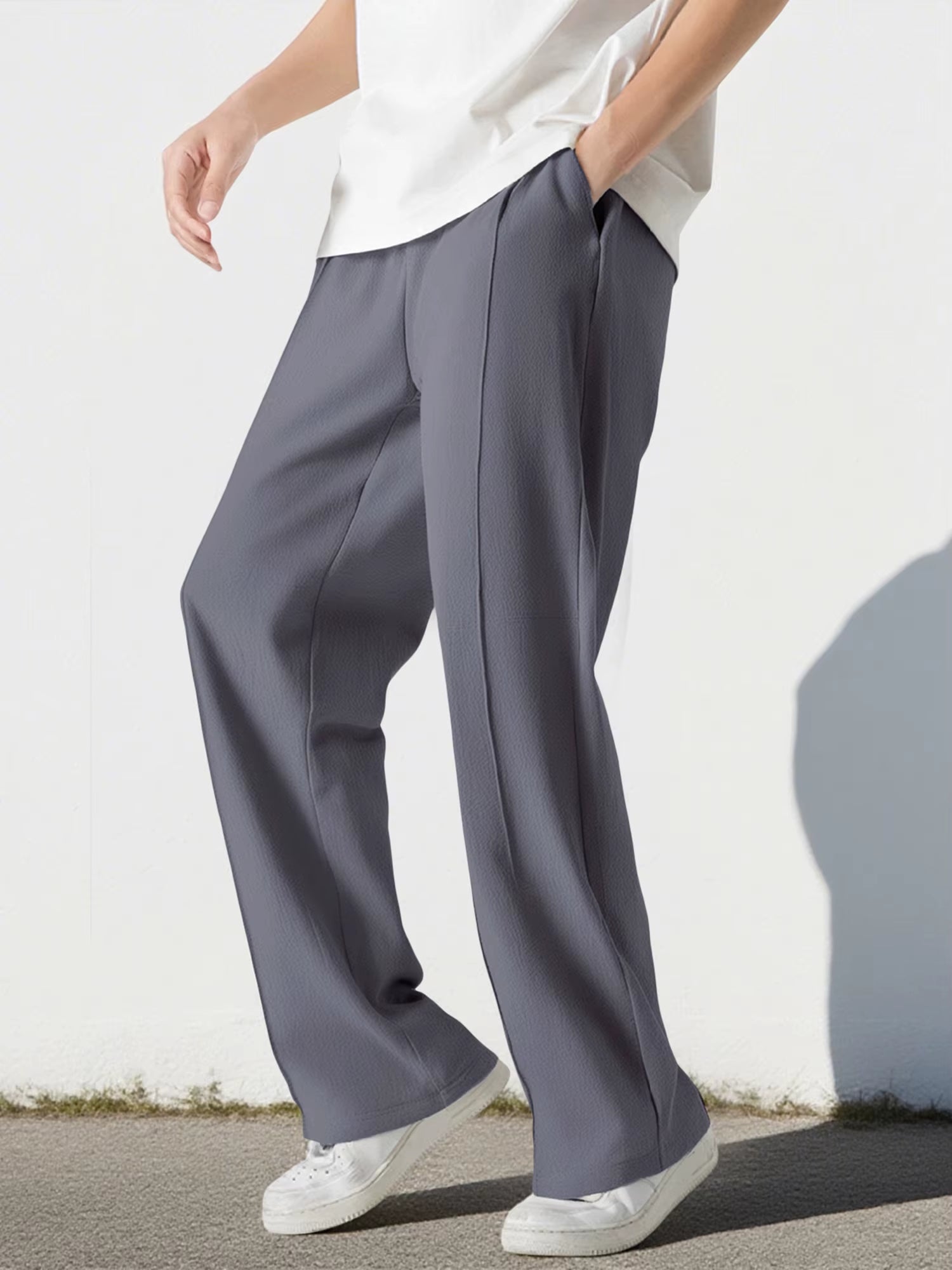 Men S Casual Elastic Waist Drawstring Loose Fit Pants with Pockets Comfortable Trousers for Everyday Wear