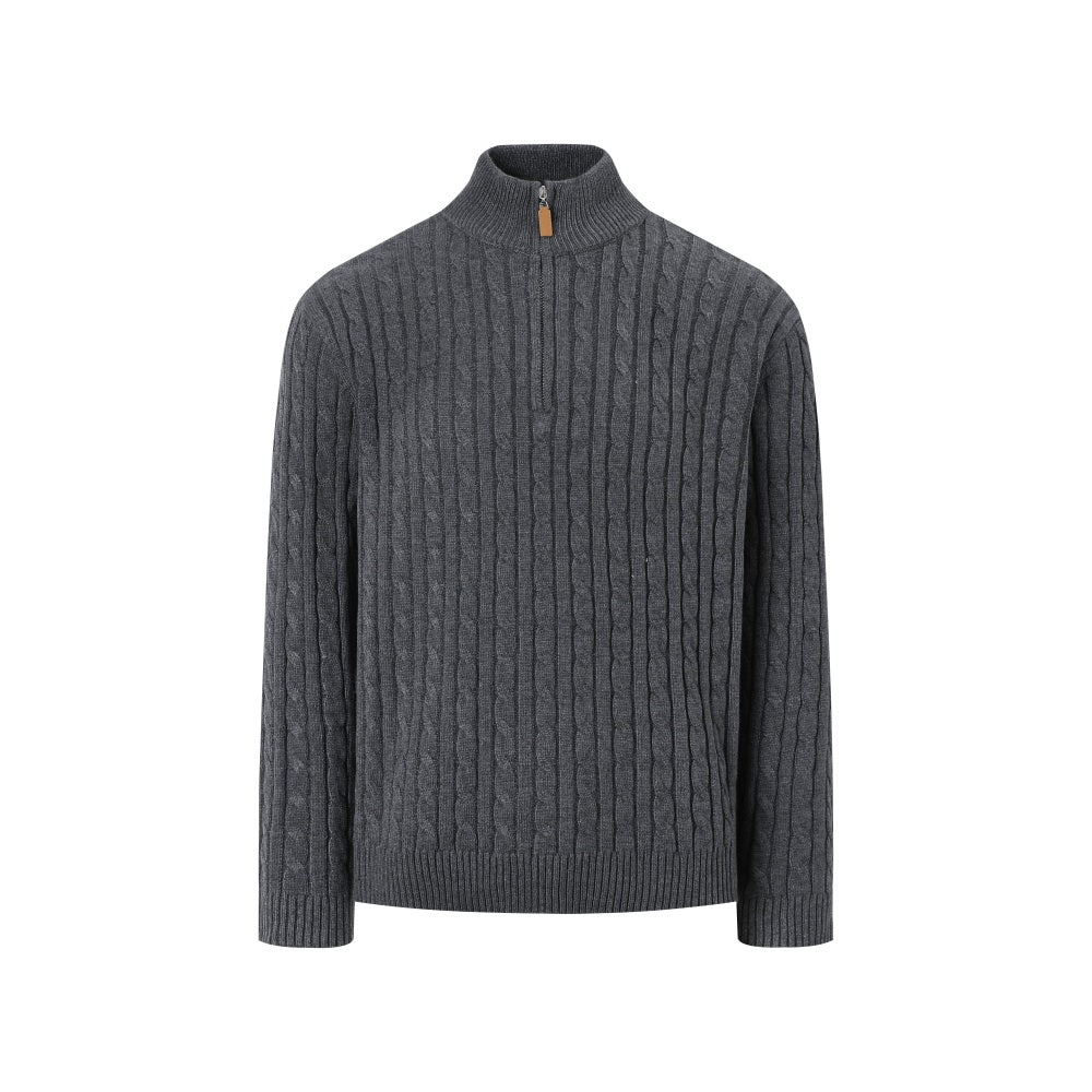 Retro Cable-Knit Half-Zip Sweater Casual Knitted Top