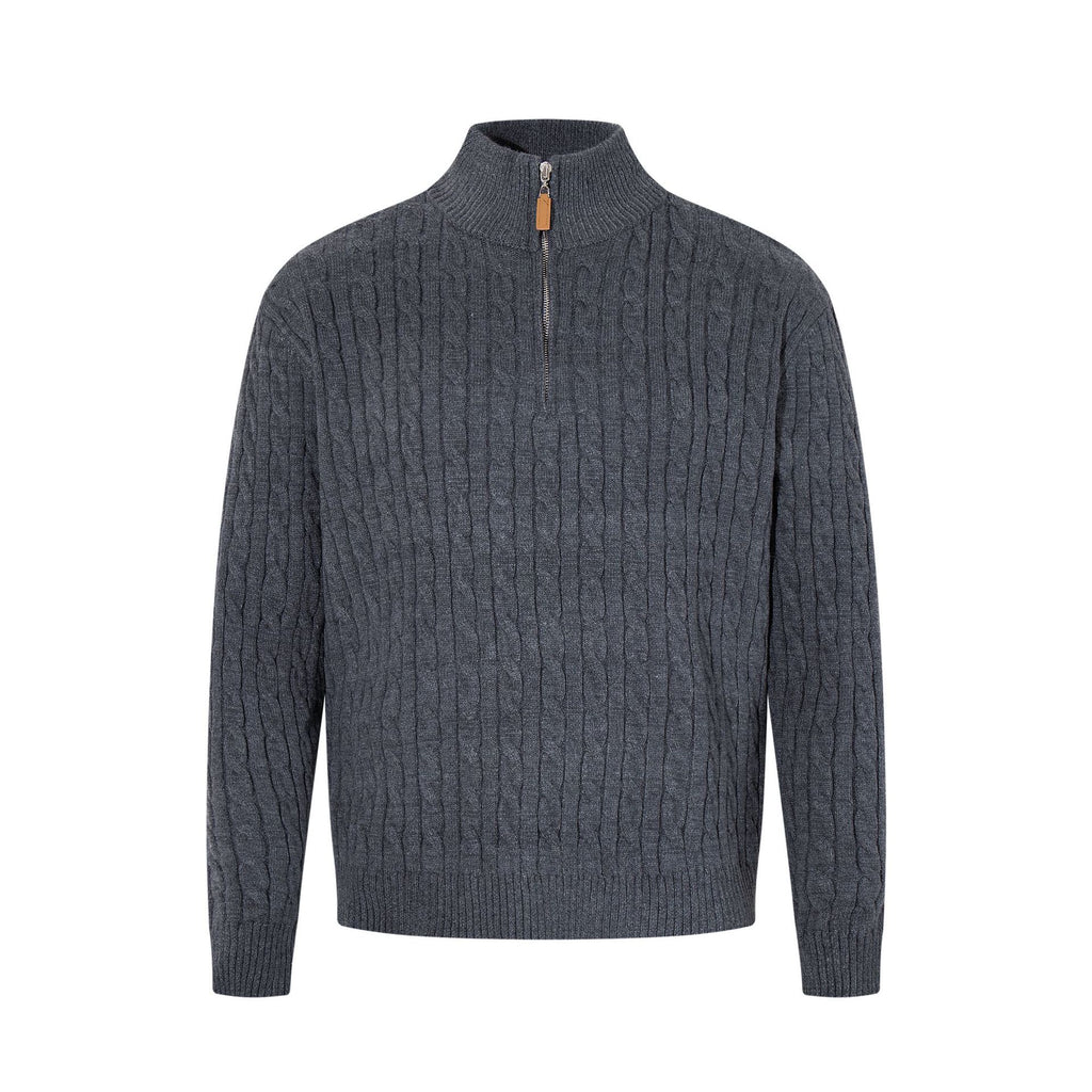 Retro Cable-Knit Half-Zip Sweater Casual Knitted Top