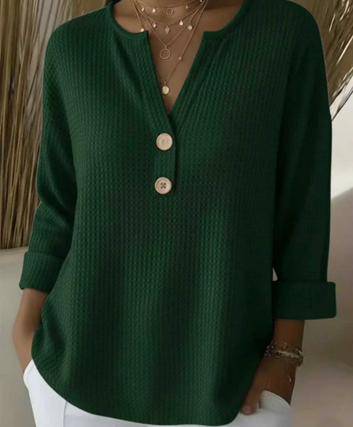 Loose-fit Long-sleeve V-neck Top