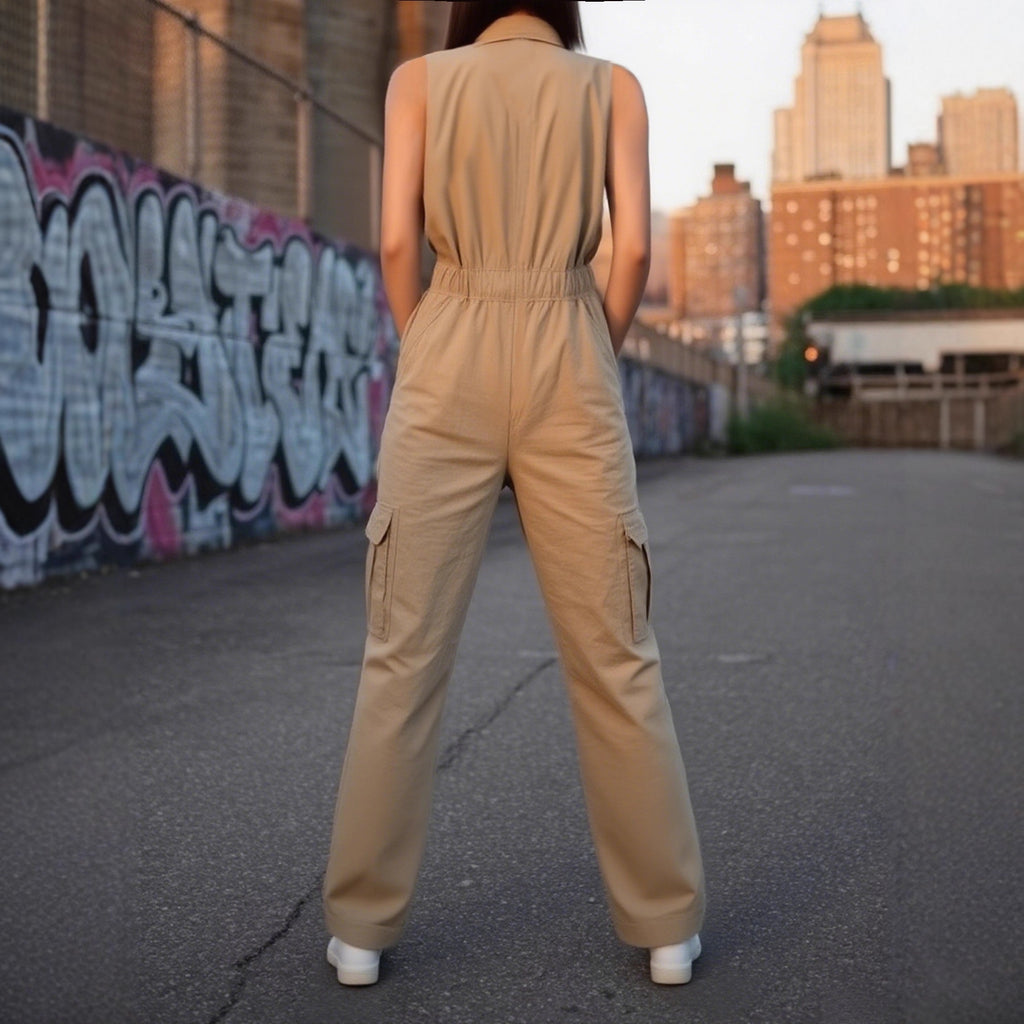 Zipped V-Neck Jumpsuit
