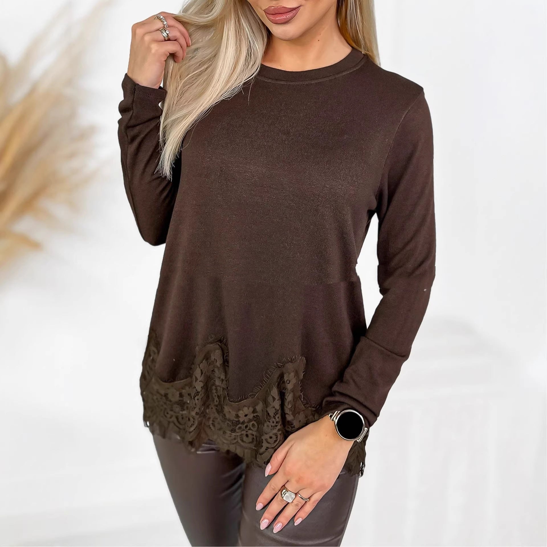 Seamless Long-sleeve Crew-neck Top With An Asymmetrical Hem