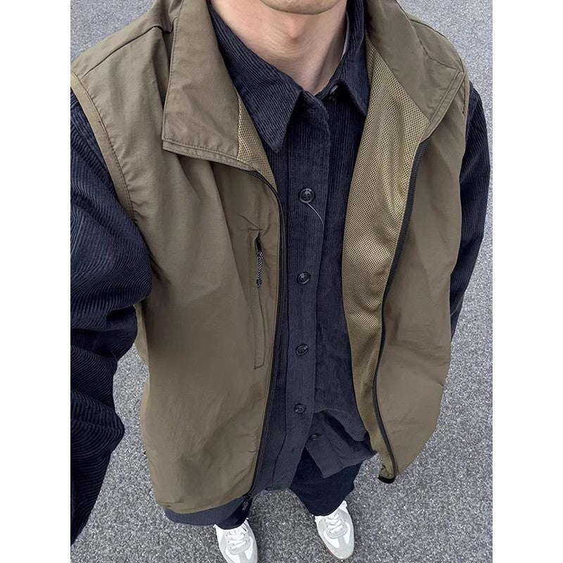 Olive-green Shirt Layered With A Trendy Brand Vest Jacket