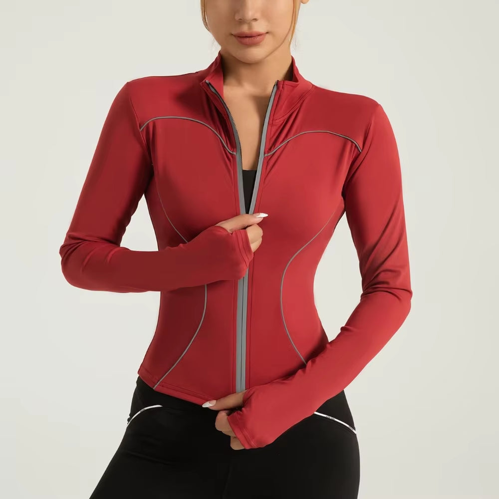 Workout Tops for Women Stand-Up Collar Slimming Night Run Reflective Sports Jacket Yoga Womens Clothing 2025 New Gym Top