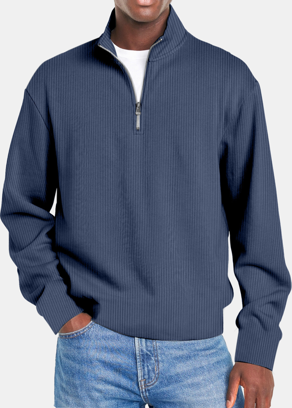 Mens Casual Sporty Fashionable Slim-Fit Sweater With Long Sleeves And A Zipper