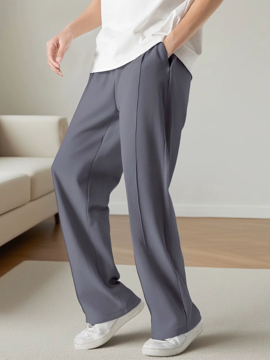 Men S Casual Elastic Waist Drawstring Loose Fit Pants with Pockets Comfortable Trousers for Everyday Wear