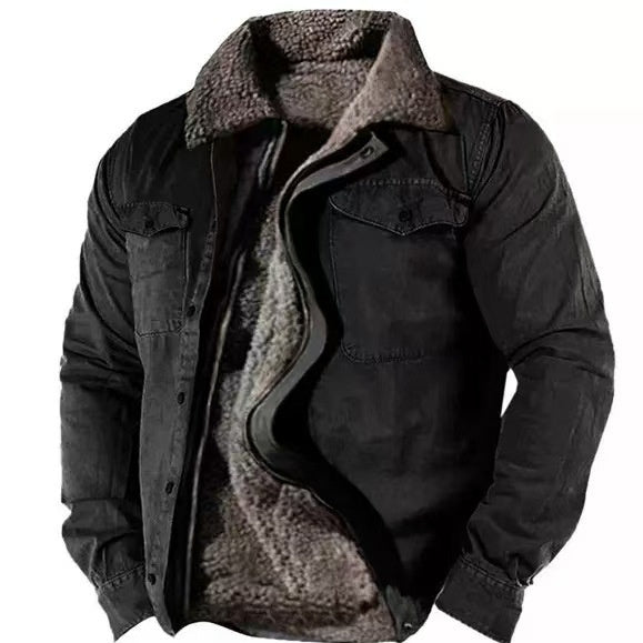 Heavy Side Seam Side Casual Zipper Loose Grey Brown Youth Cotton Jacket