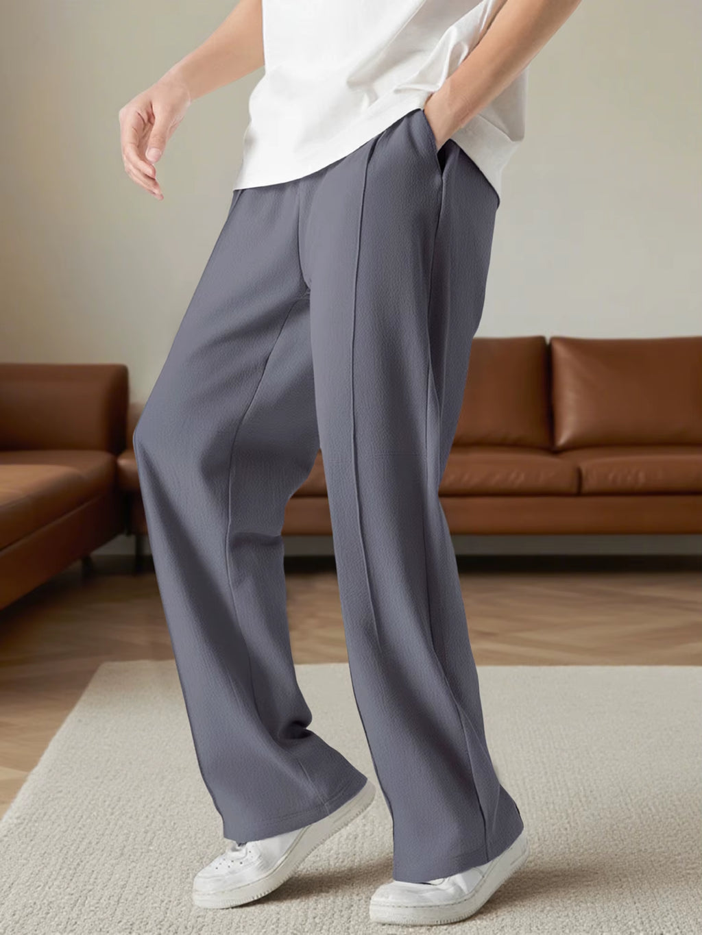 Men S Casual Elastic Waist Drawstring Loose Fit Pants with Pockets Comfortable Trousers for Everyday Wear