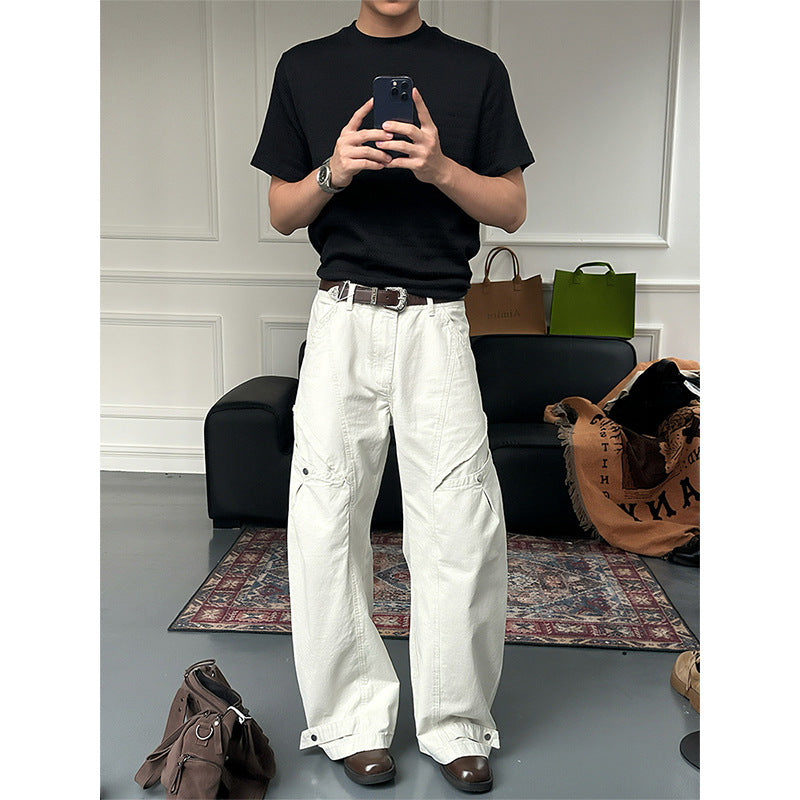 American-style Cutliff Pants Loose-fitting Wide-leg Casual Trousers