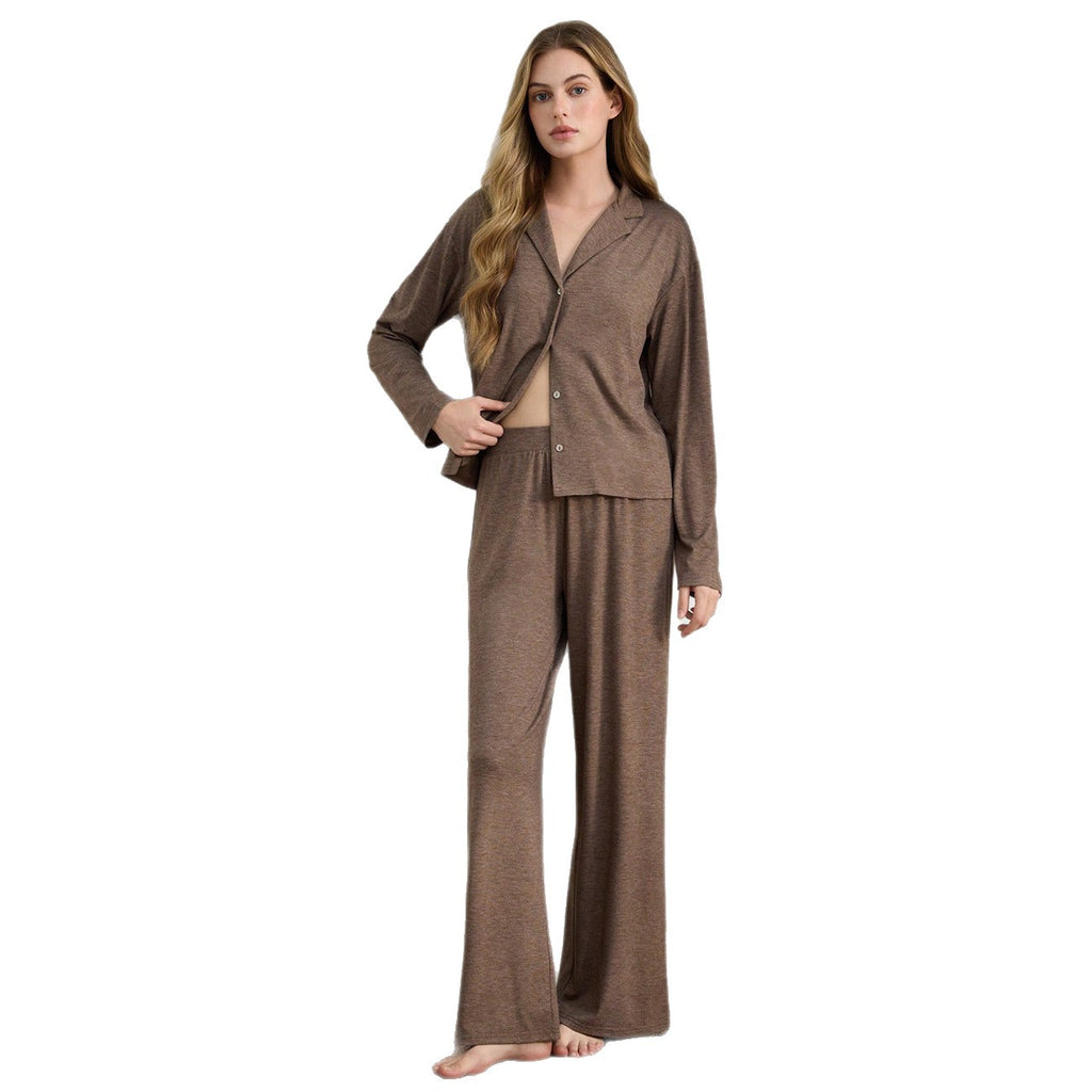 Casual Cardigan Long-sleeve Top And Loose-fitting Pants Pajama Set