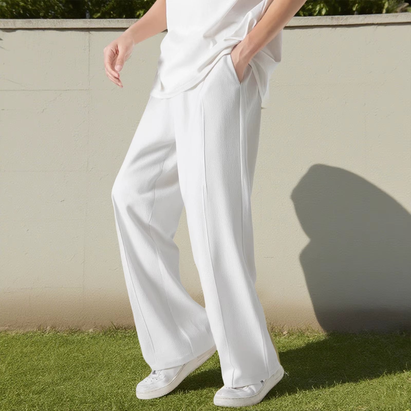 Men S Casual Elastic Waist Drawstring Loose Fit Pants with Pockets Comfortable Trousers for Everyday Wear