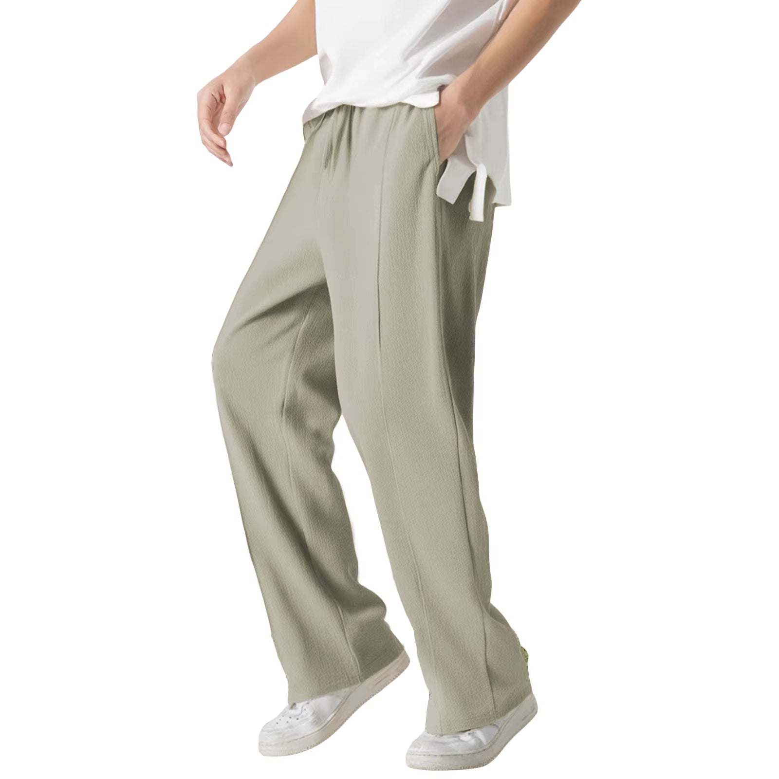 Men S Casual Elastic Waist Drawstring Loose Fit Pants with Pockets Comfortable Trousers for Everyday Wear